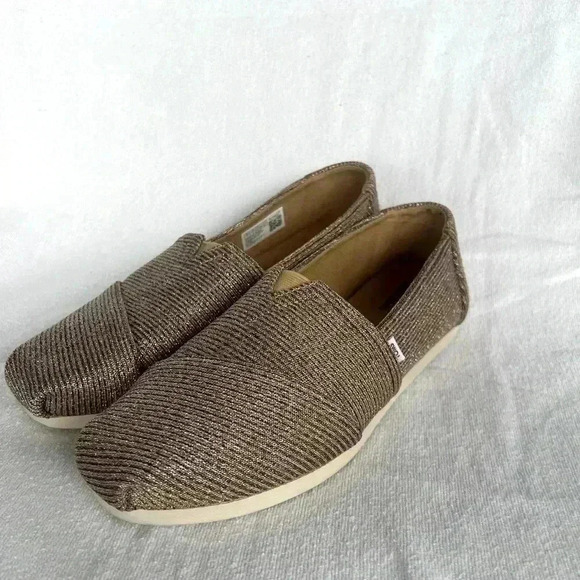 TOMS Womens Size 7 Alpargata Ortholite GOLD Sparkle Knit Flat Shoes - Picture 1 of 11